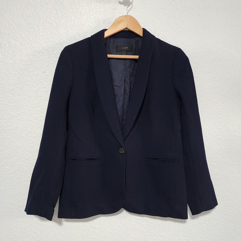 J Crew Women Navy Blue One Button Blazer Jacket Medium Career Business Wear
